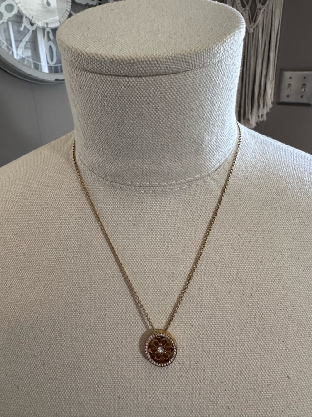 Coach Gold-tone Floral Crystal Pendant Necklace - Women's Jewelry - Picture 3 of 7